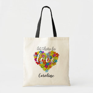 Custom Colorful Cute Floral Heart Art Pattern Tote Bag