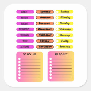 Custom Colorful Days of the Week Weekly Planner St Square Sticker