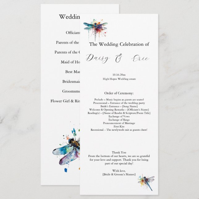 Custom Colorful Dragonfly Garden Wedding (Front/Back)