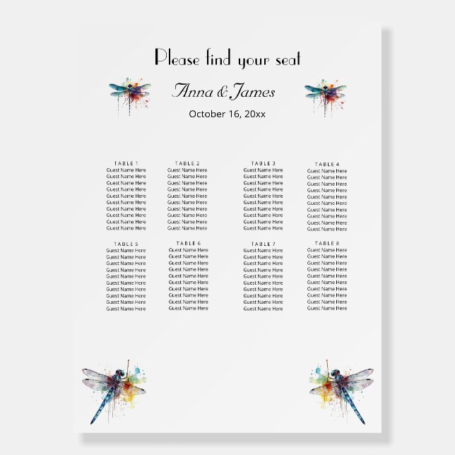 Custom Colorful Dragonfly Garden Wedding Foam Board (Front)