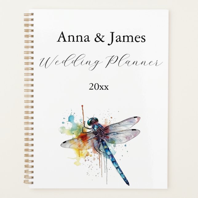 Custom Colorful Dragonfly Garden Wedding Planner (Front)