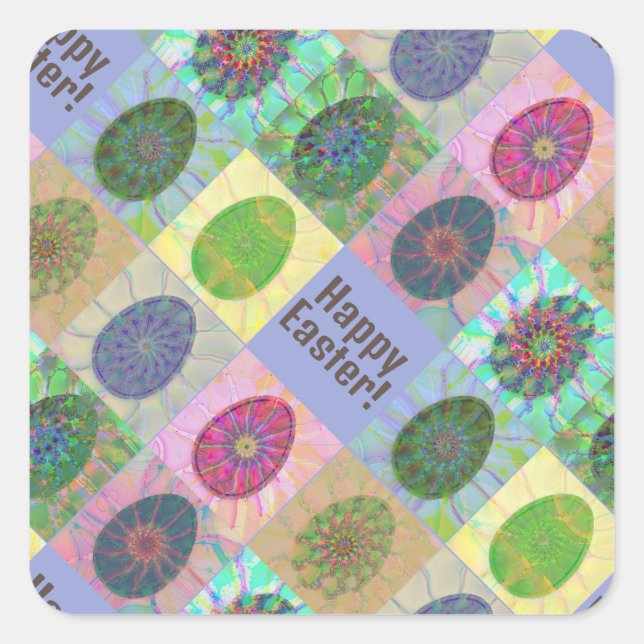 Custom Colorful Eggs Abstract Pattern Easter Square Sticker (Front)