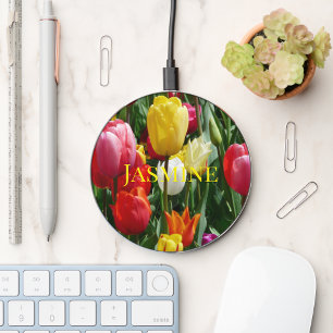Custom Colorful Elegant Tulips Flowers  Wireless Charger