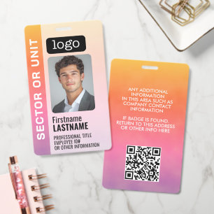 Custom Colorful Employee - Photo, QR Code, Logo ID Badge