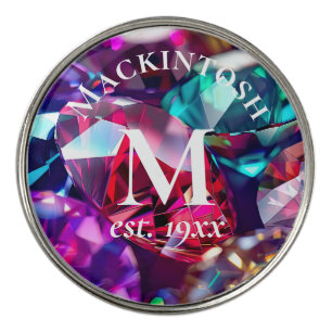 Custom Colorful Faux Gemstone Monogrammed Golf Ball Marker
