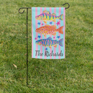 Custom Colorful Fish Lake House Decor Gift Banner Garden Flag