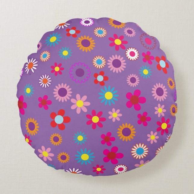 Custom Colorful Floral Pattern Round Pillow (Front)