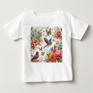 Custom Colorful Flowers Birds Butterfly Template Baby T-Shirt