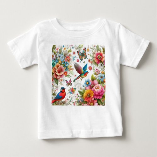 Custom Colorful Flowers Birds Butterfly Template Baby T_Shirt