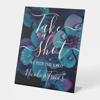 Custom Colorful Flowers Calligraphy Take a Shot Pedestal Sign