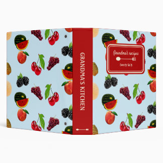 Custom colorful fruits recipe blue pattern 3 ring binder