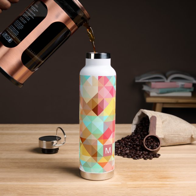 Custom Colorful Funky Hipster Polygon Art Pattern Water Bottle (Coffee)