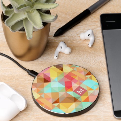 Custom Colorful Funky Hipster Polygon Art Pattern Wireless Charger