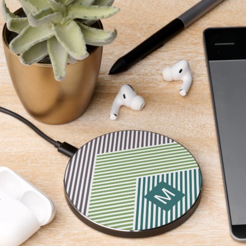 Custom Colorful Funky Hipster Stripe Art Pattern Wireless Charger