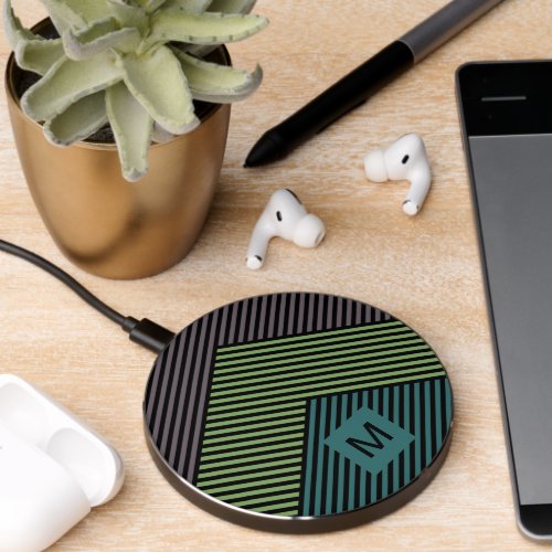 Custom Colorful Funky Hipster Stripe Art Pattern Wireless Charger