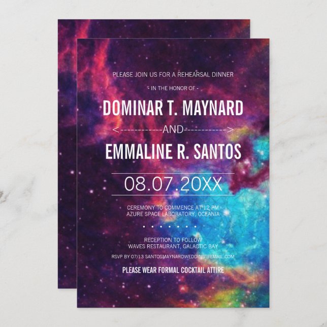 Custom Colorful Galaxy Wedding Rehearsal Dinner Invitation (Front/Back)