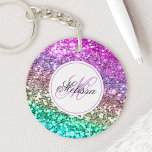 Custom Colorful Glitter Mermaid Monogrammed Name Keychain<br><div class="desc">Easily personalize this beautiful sparkly faux glitter round acrylic keychain with your custom monogram and name.</div>