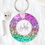 Custom Colorful Glitter Mermaid Monogrammed Name Keychain<br><div class="desc">Easily personalize this beautiful sparkly faux glitter keychain with your custom monogram and name.</div>