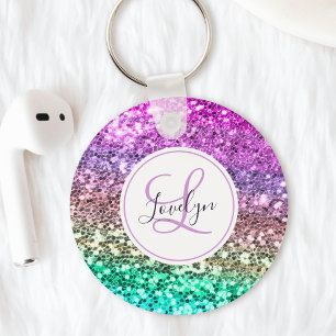 Custom Colorful Glitter Mermaid Monogrammed Name Keychain
