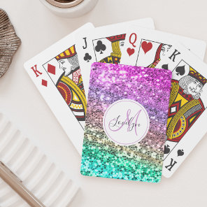 Custom Colorful Glitter Mermaid Monogrammed Name Poker Cards