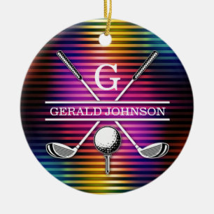 Custom Colorful Golf Monogram Design Ceramic Ornament
