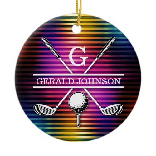 Custom Colorful Golf Monogram Design Ceramic Ornament