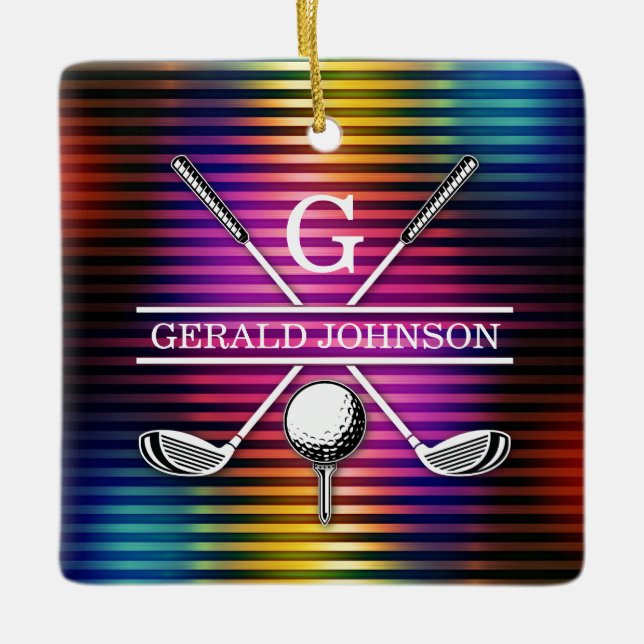 Custom Colorful Golf Monogram Design Ceramic Ornament (Front)