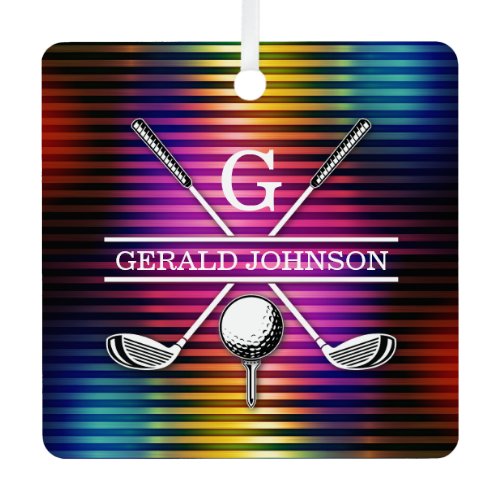 Custom Colorful Golf Monogram Design Metal Ornament