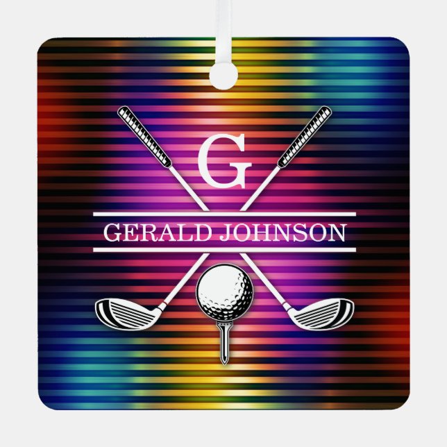 Custom Colorful Golf Monogram Design Metal Ornament (Front)