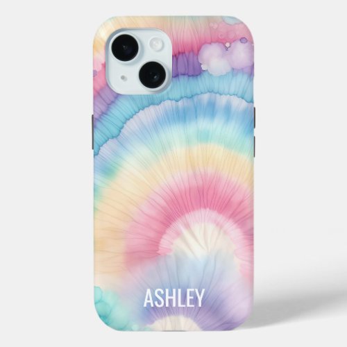 Custom Colorful Groovy Tie Dye Pattern iPhone 15 Case