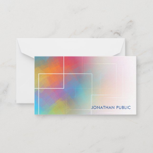 Custom Colorful Hand Script Monogram Elegant Note Card (Front)