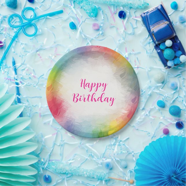 Custom Colorful Handwritten Text Happy Birthday Paper Plates (Party)