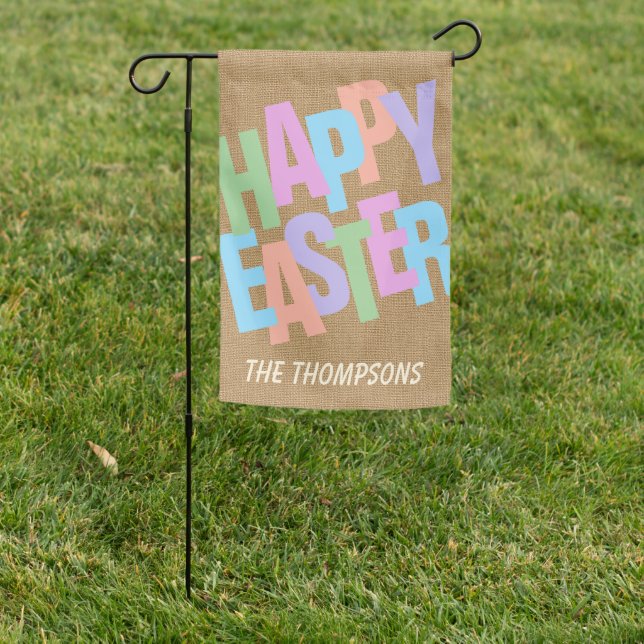 Custom Colorful Happy Easter Retro Script Garden Flag (In SItu)