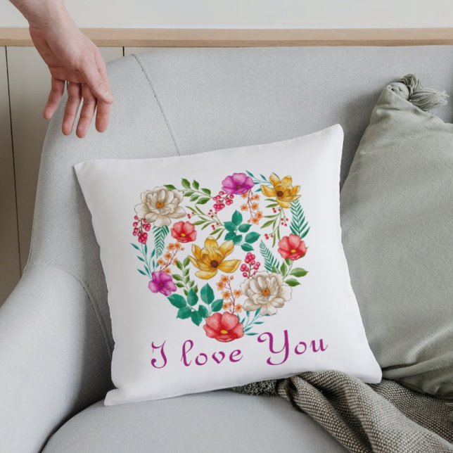 Custom Colorful Heart Flowers Mothers Day  Throw Pillow (Creator Uploaded)