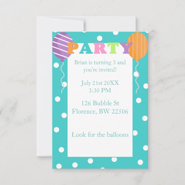Custom Colorful Kids Birthday Party Invite (Front)