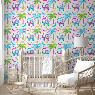 Custom Colorful Lions In The Jungle Pattern Wallpaper
