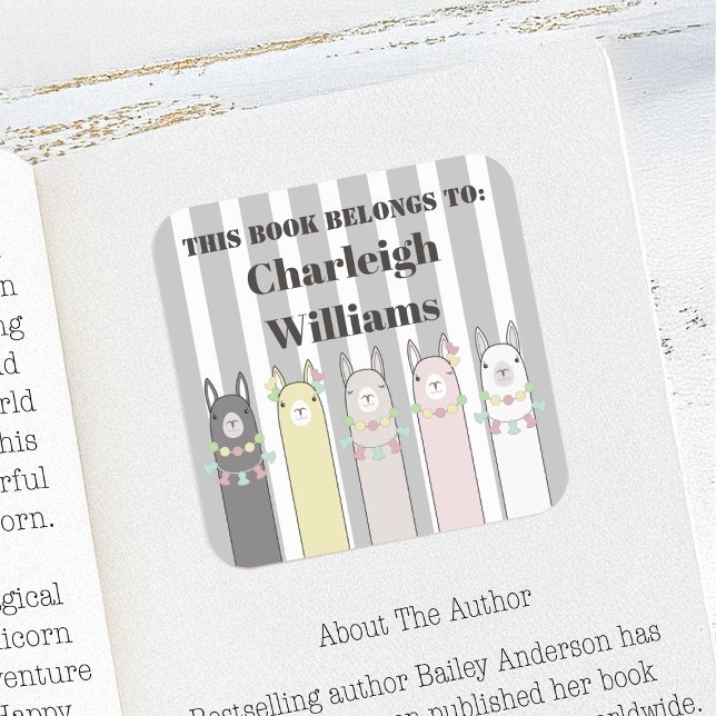 Custom Colorful Llama Kids Bookplate Stickers (Creator Uploaded)
