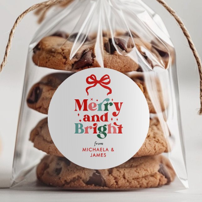 Custom Colorful Merry & Bright Christmas/Holiday Classic Round Sticker (Creator Uploaded)