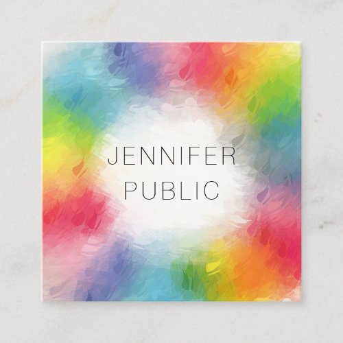 Custom Colorful Modern Abstract Art Rainbow Colors Square Business Card