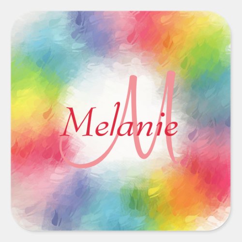 Custom Colorful Modern Abstract Monogram Template Square Sticker
