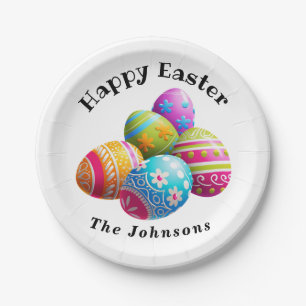 Custom Colorful Modern Egg Hunt Happy Easter Paper Plates