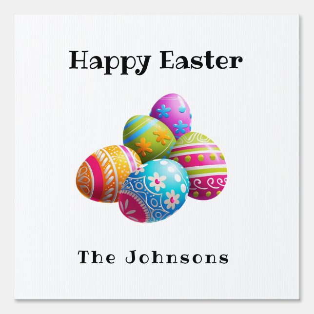 Custom Colorful Modern Egg Hunt Happy Easter  Sign (Front)