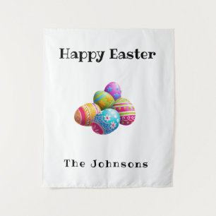Custom Colorful Modern Egg Hunt Happy Easter Tapestry