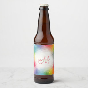 Custom Colorful Modern Rainbow Abstract Monogram Beer Bottle Label