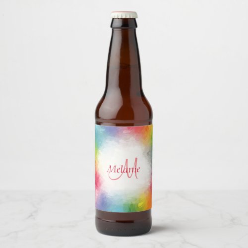 Custom Colorful Modern Rainbow Abstract Monogram Beer Bottle Label