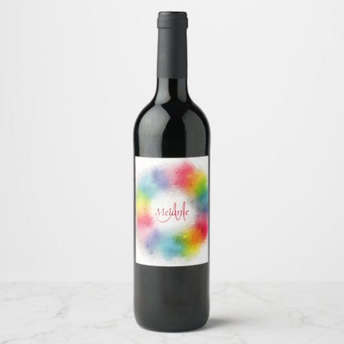 Custom Colorful Modern Rainbow Abstract Monogram Wine Label