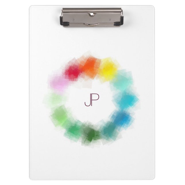 Custom Colorful Monogrammed Modern Elegant Clipboard (Front)