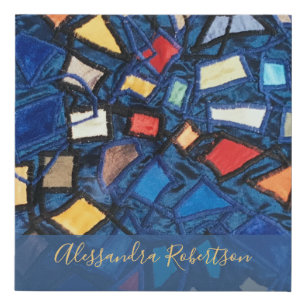 Custom Colorful Navy Stained Glass Look Abstract Faux Canvas Print