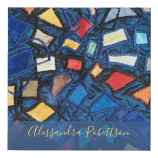 Custom Colorful Navy Stained Glass Look Abstract Faux Canvas Print