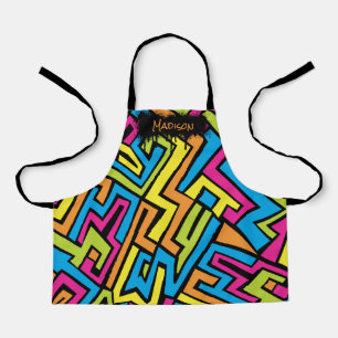 Custom Colorful Neon Graffiti Street Art Pattern Apron